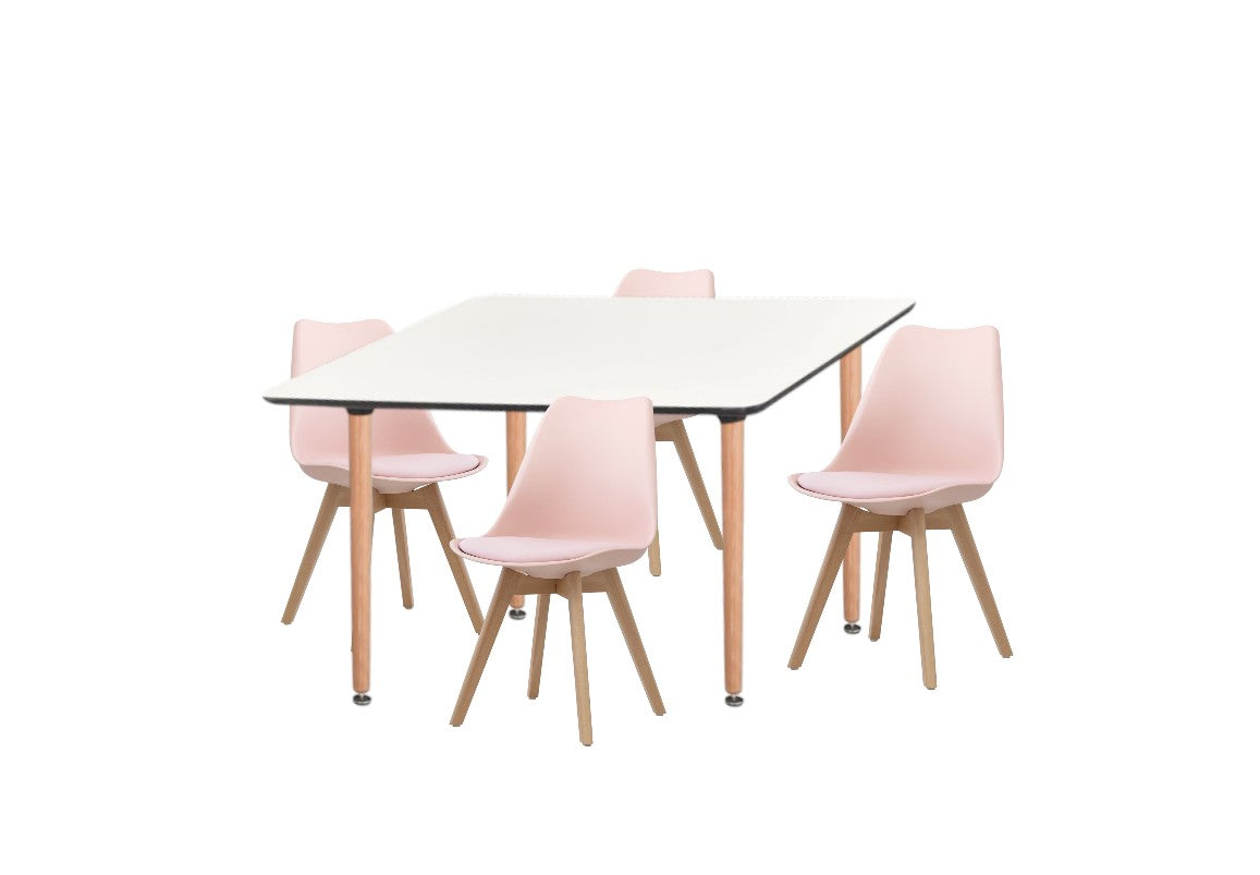 Dining Set Eames Pink - 4 Chairs / Rectangle Table - Pre order for early April Delivery - Fervor + Hue