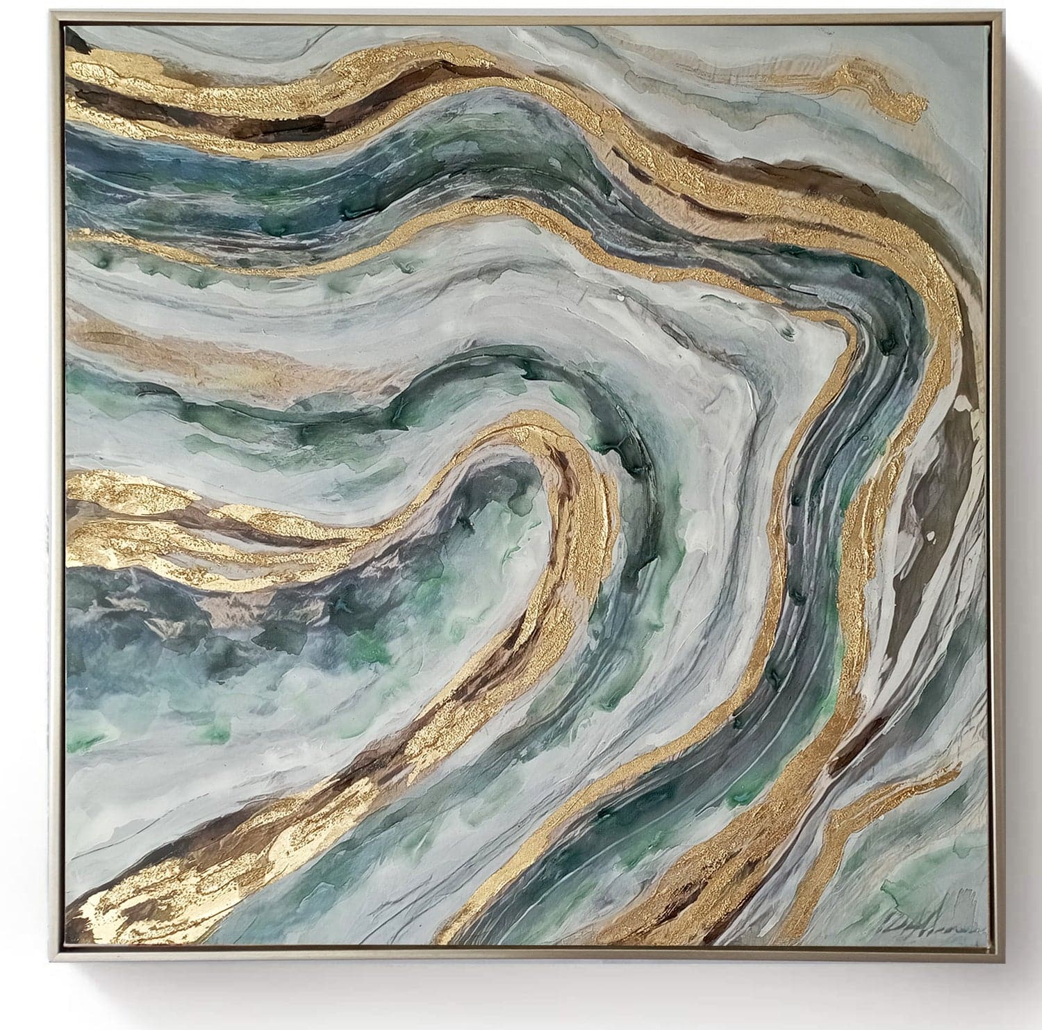 Framed Oil Painting - Abstract Coral Aqua - Fervor + Hue