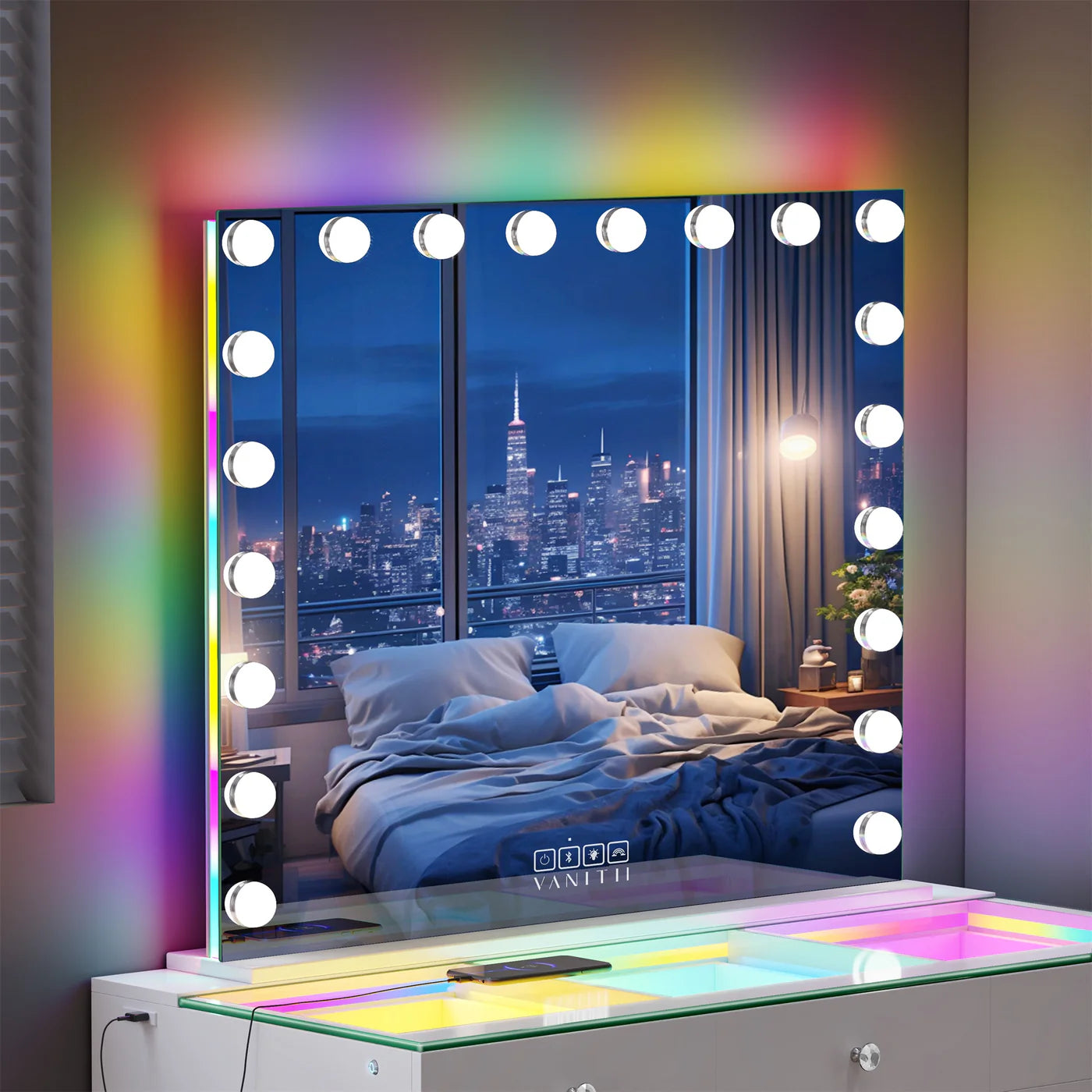 VANITY MIRROR HOLLYWOOD 18 LED BULBS WITH RGB AND BLUETOOTH