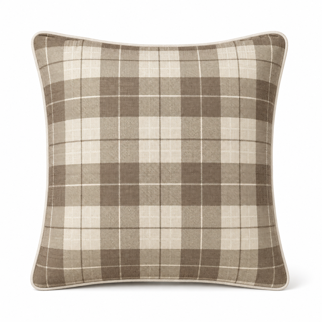Cushion Linen Weave Check Beige