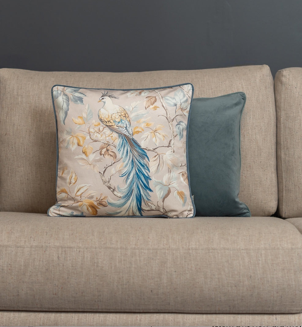Cushion F+H Velvet Classic Bird Gentle Blue
