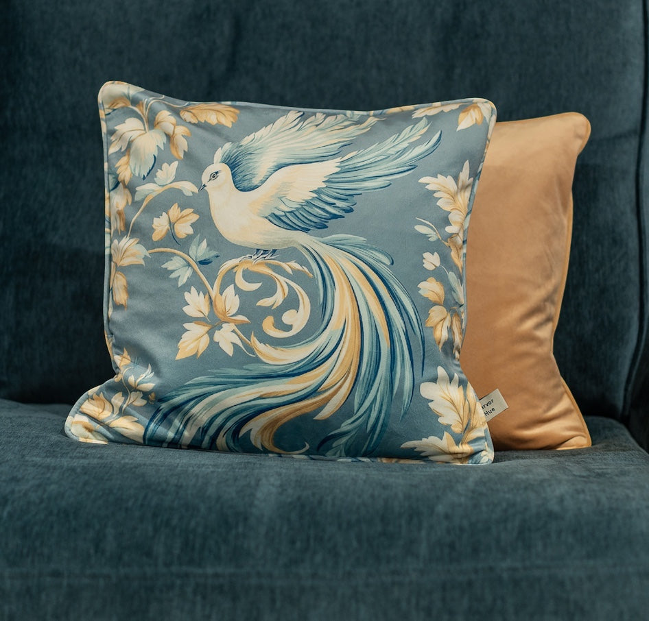 Cushion F+H Velvet Classic Bird Cream Multi