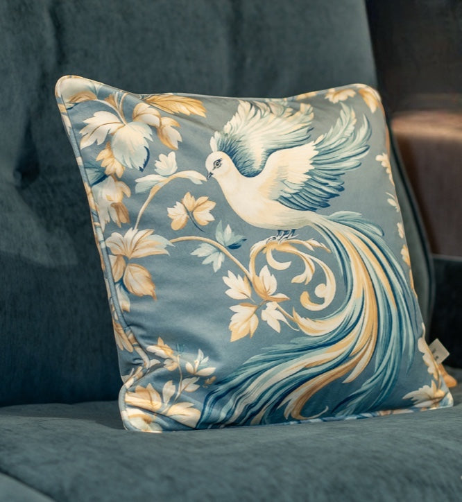 Cushion F+H Velvet Classic Bird Cream Multi