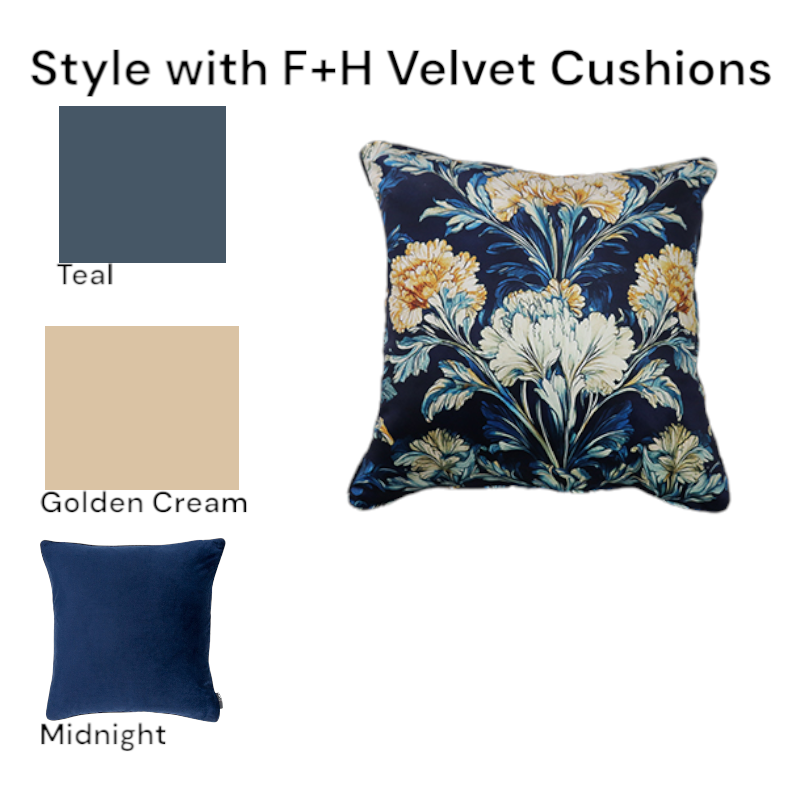 Cushion F+H Velvet Floral Classic Midnight