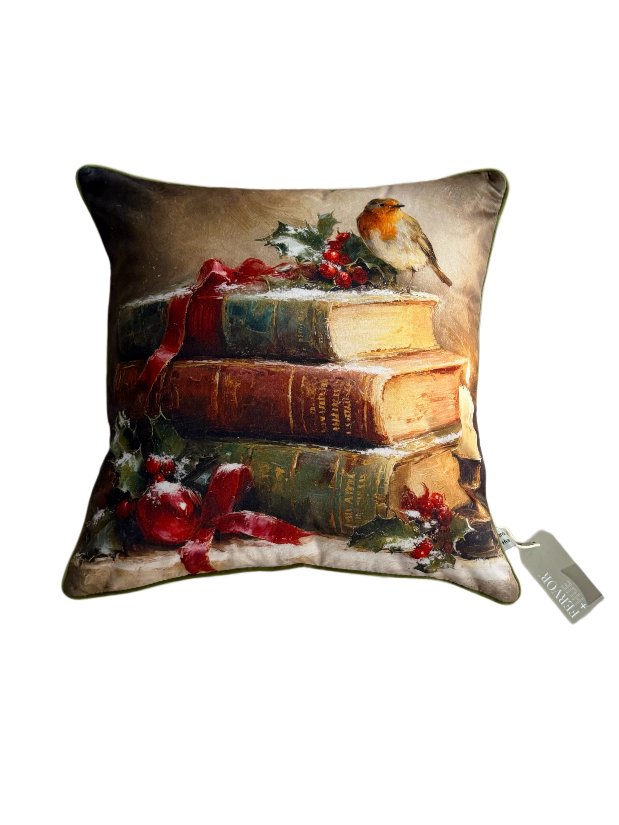 Cushion F+H Velvet Christmas Robin Available Early Oct
