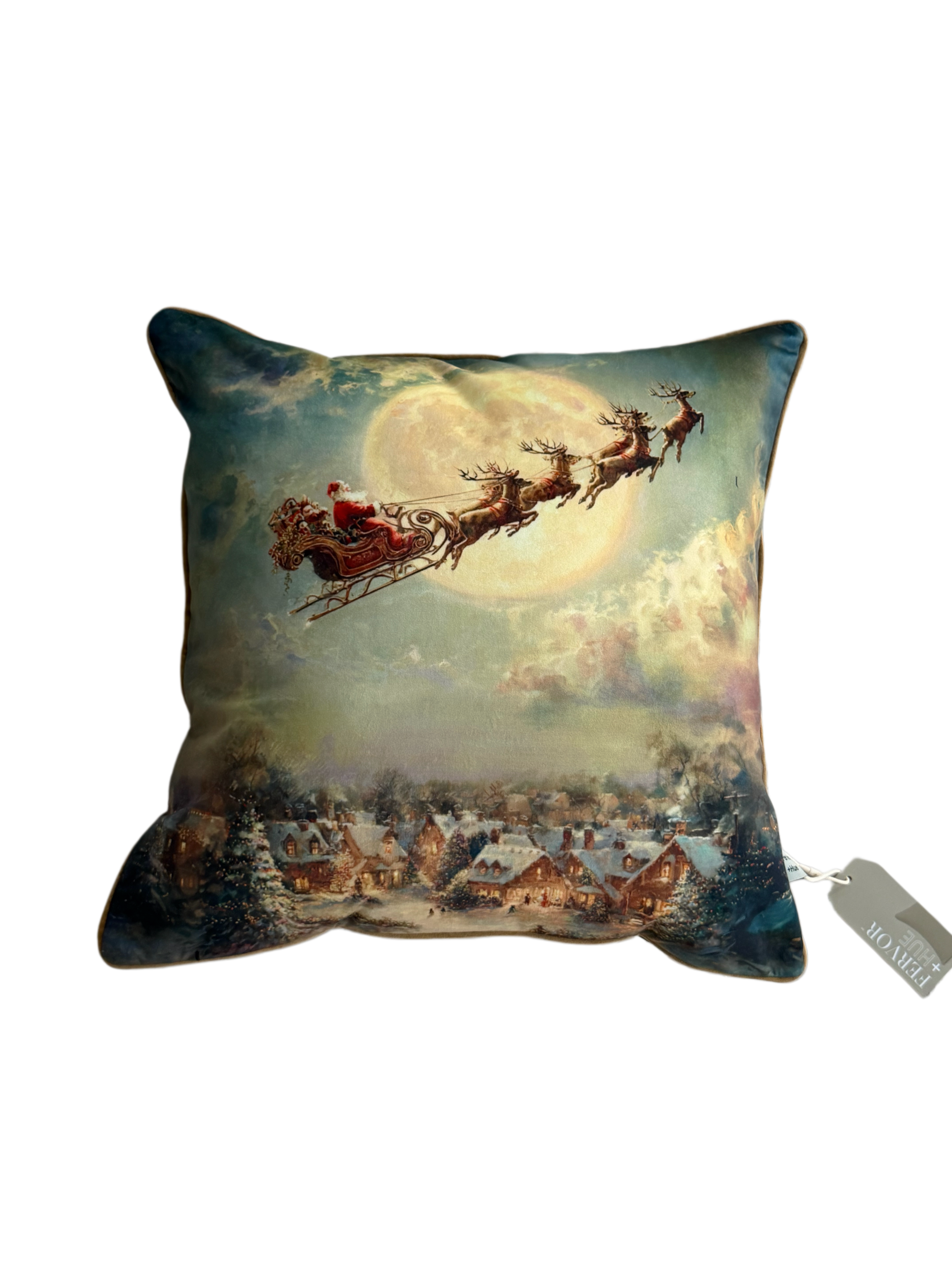 Cushion F+H Velvet Christmas Santa Sleigh Ride Available Early Oct