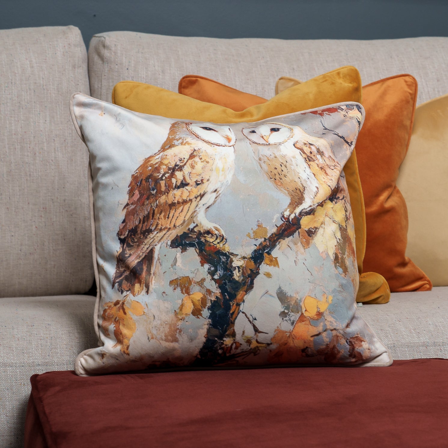 Cushion F+H Velvet Rustic Owl Pair