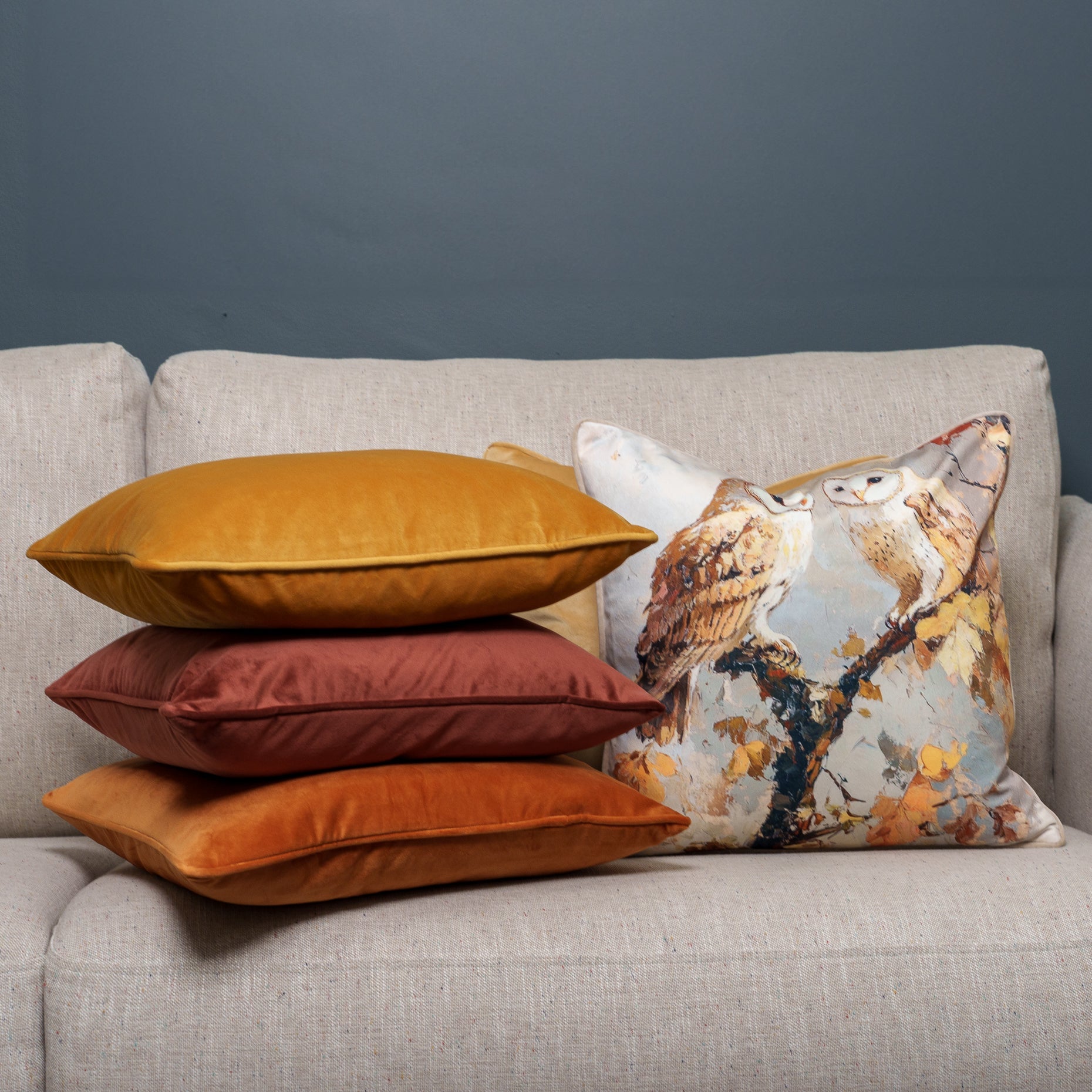 Cushion F+H Velvet Rustic Owl Pair