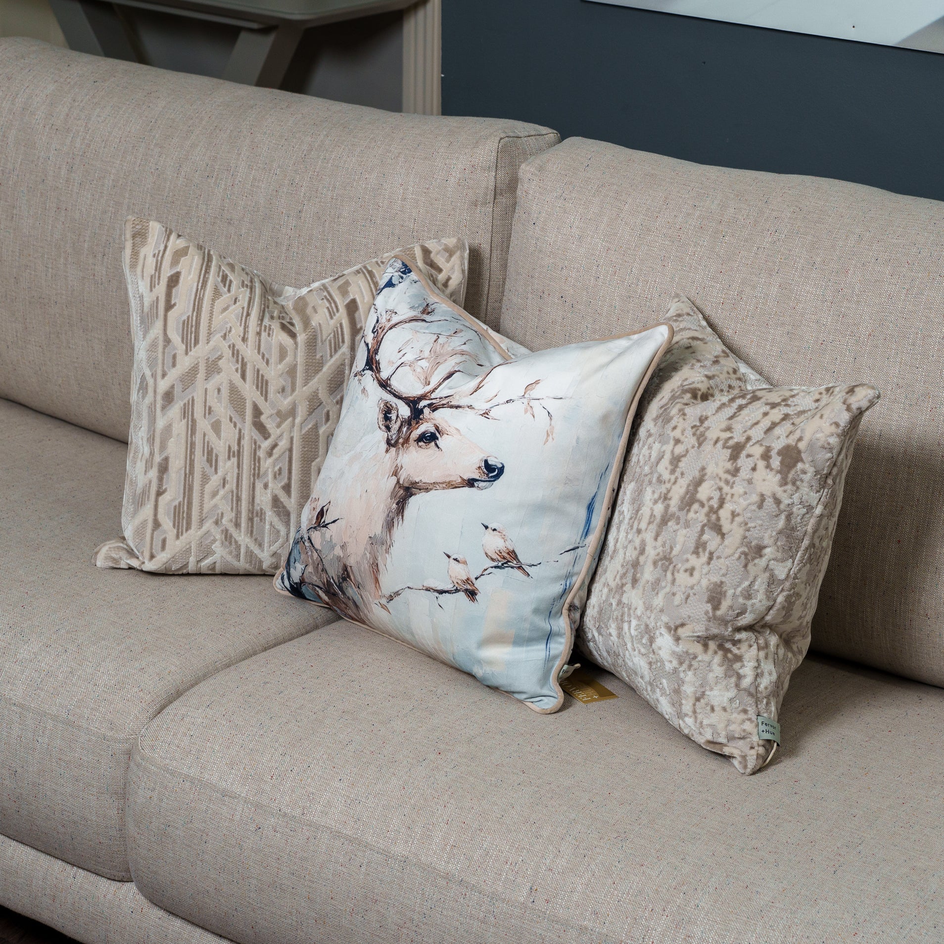 Cushion F+H Velvet Rustic Stag In The Snow Available Early Oct