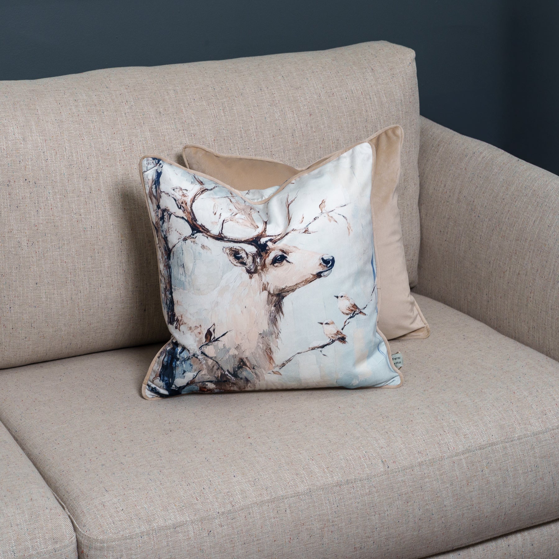 Cushion F+H Velvet Rustic Stag In The Snow Available Early Oct