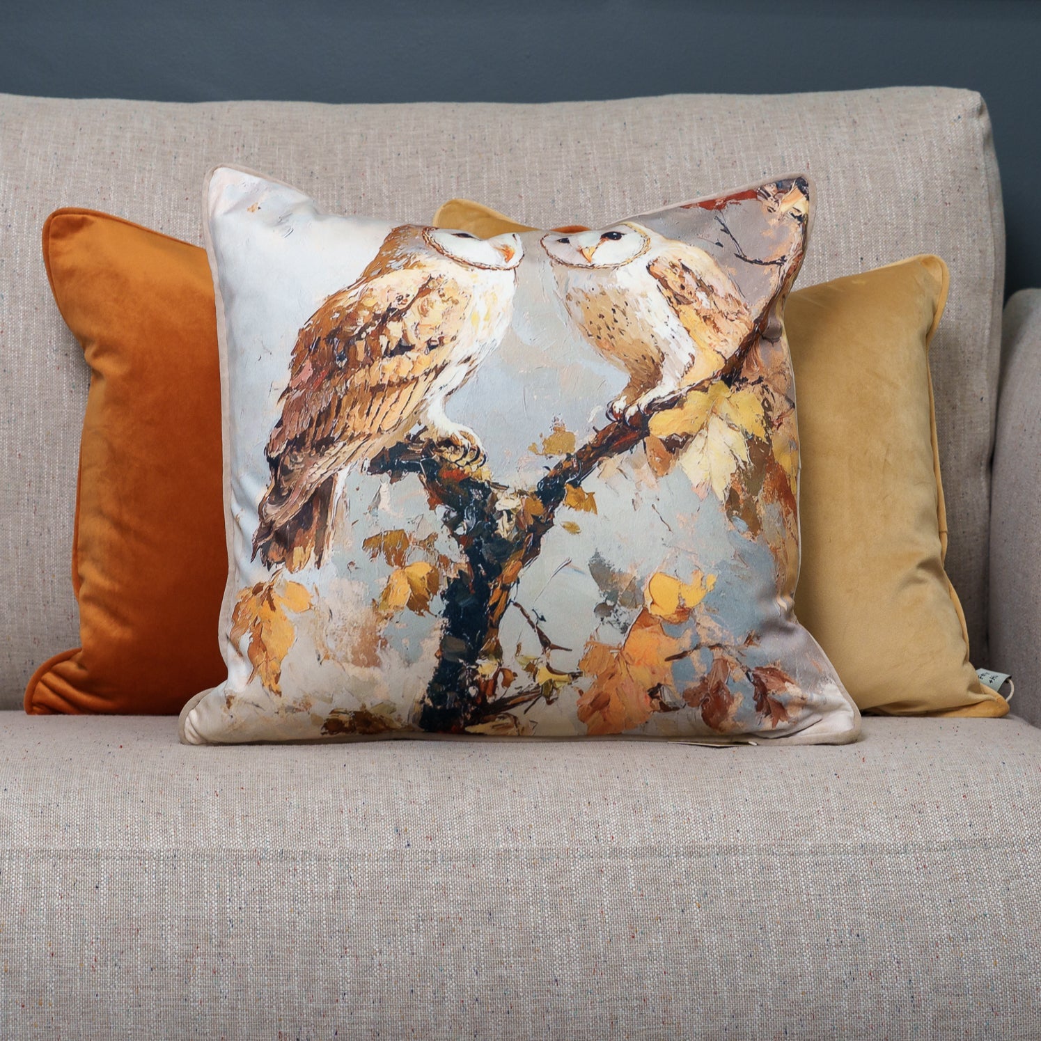 Cushion F+H Velvet Rustic Owl Pair