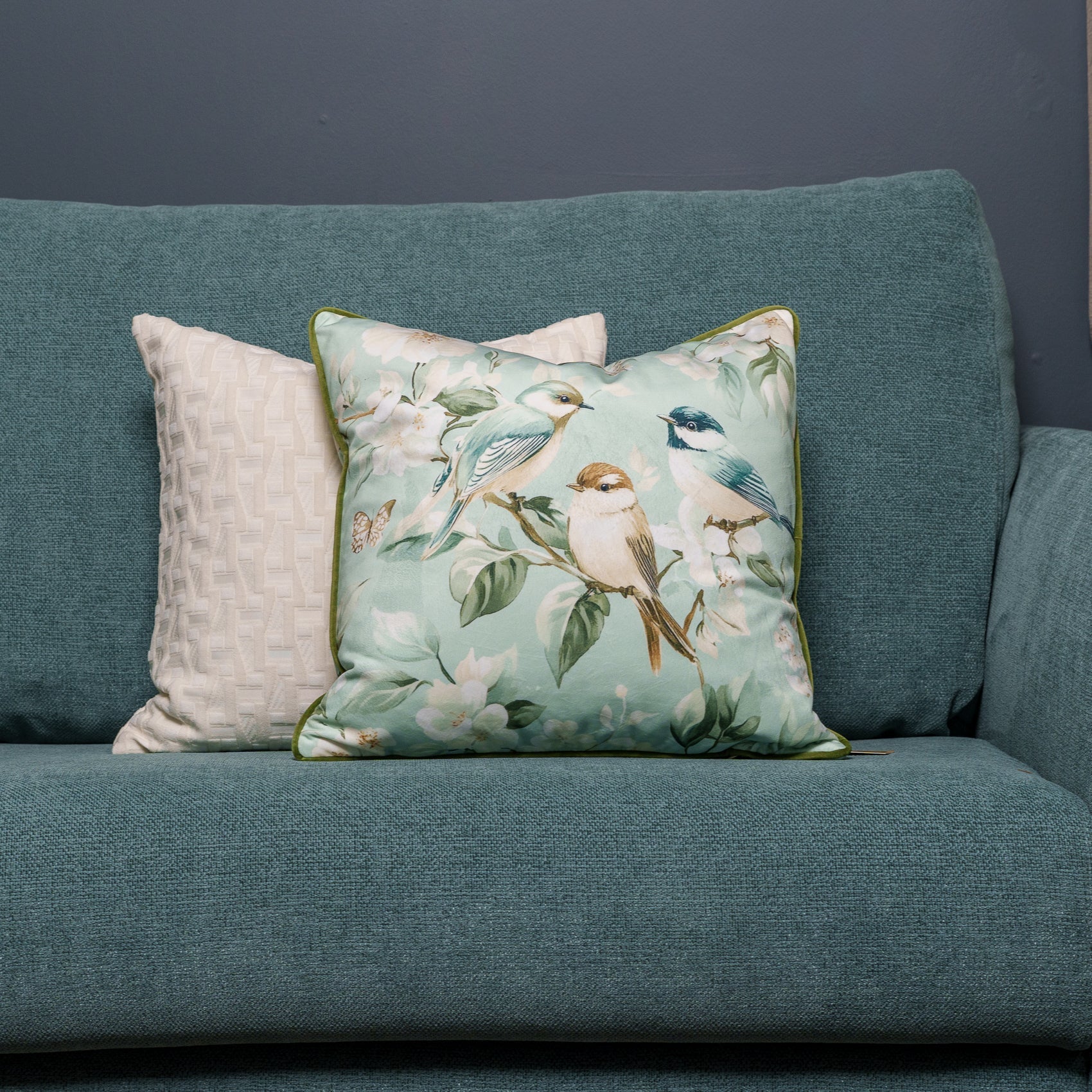 Cushion F+H Velvet Dawn Chorus Green