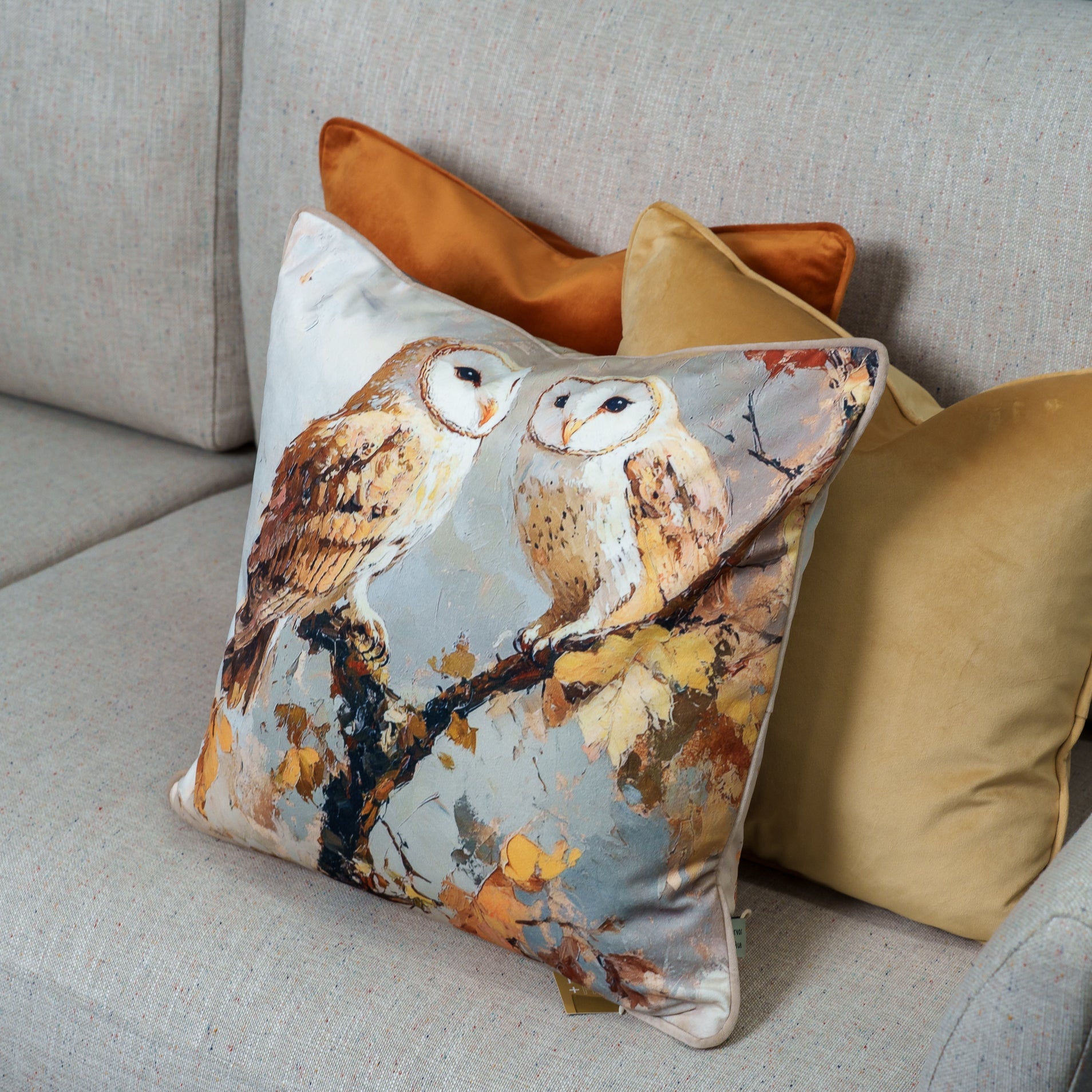 Cushion F+H Velvet Rustic Owl Pair