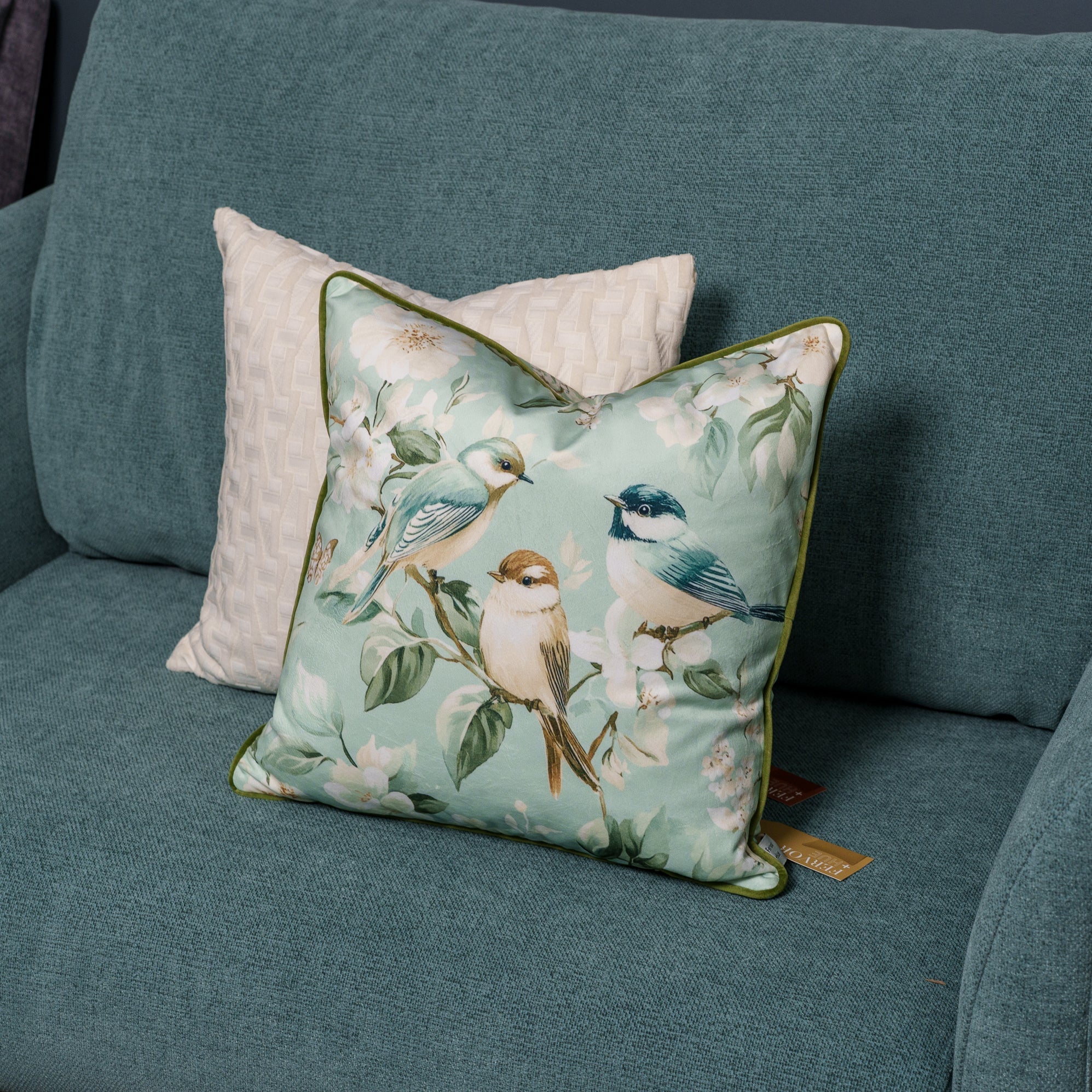 Cushion F+H Velvet Dawn Chorus Green