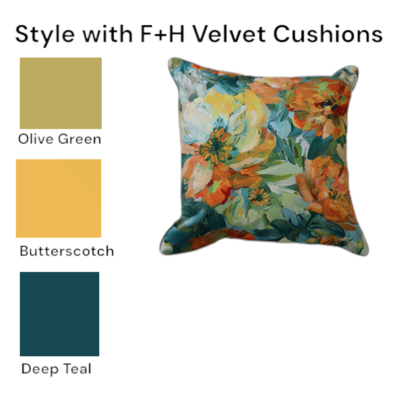 Cushion F+H Velvet Floral Dance Available Early Oct