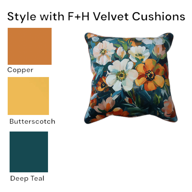 Cushion F+H Velvet Floral Border Available Early Oct