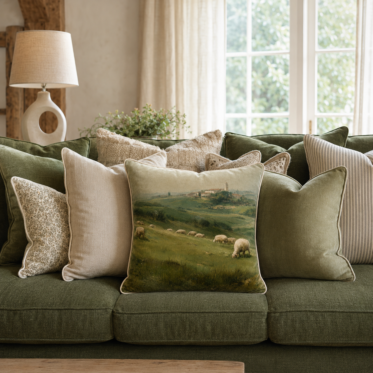 Cushion F+H Velvet Meadow Sheep Grazing Available Early Oct