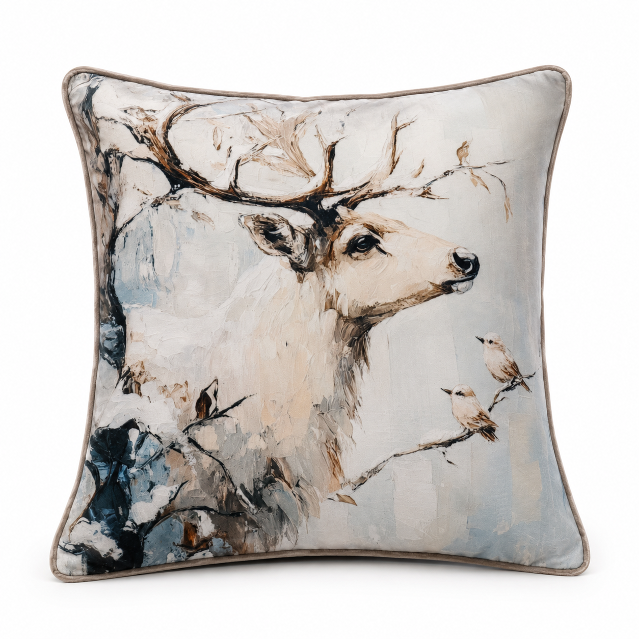 Cushion F+H Velvet Rustic Stag In The Snow Available Early Oct