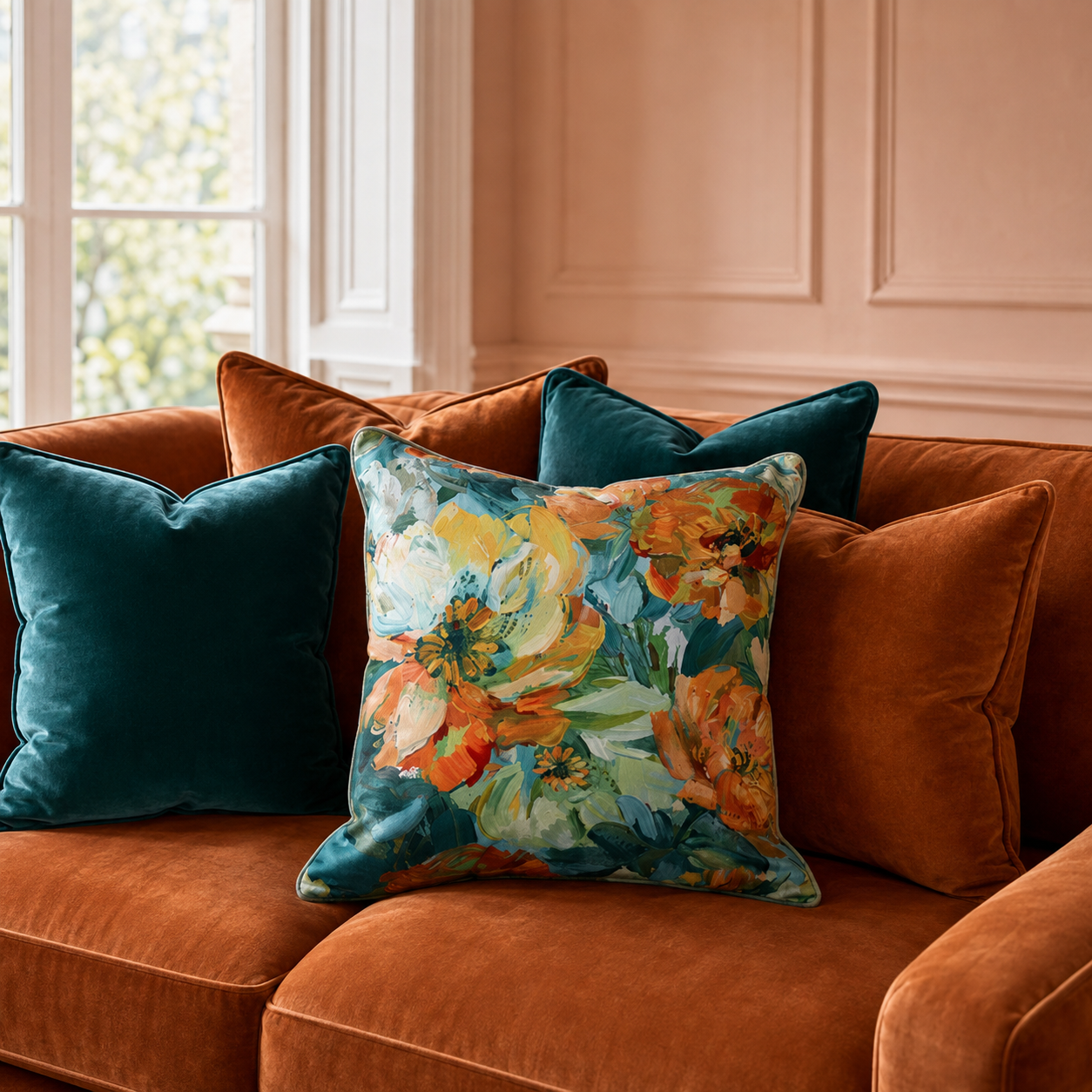 Cushion F+H Velvet Floral Dance Available Early Oct