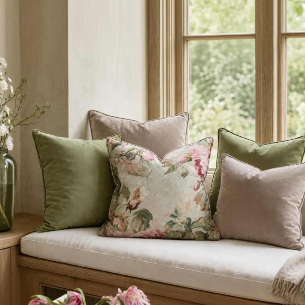 Cushion F+H Velvet Cottage Rose Trail