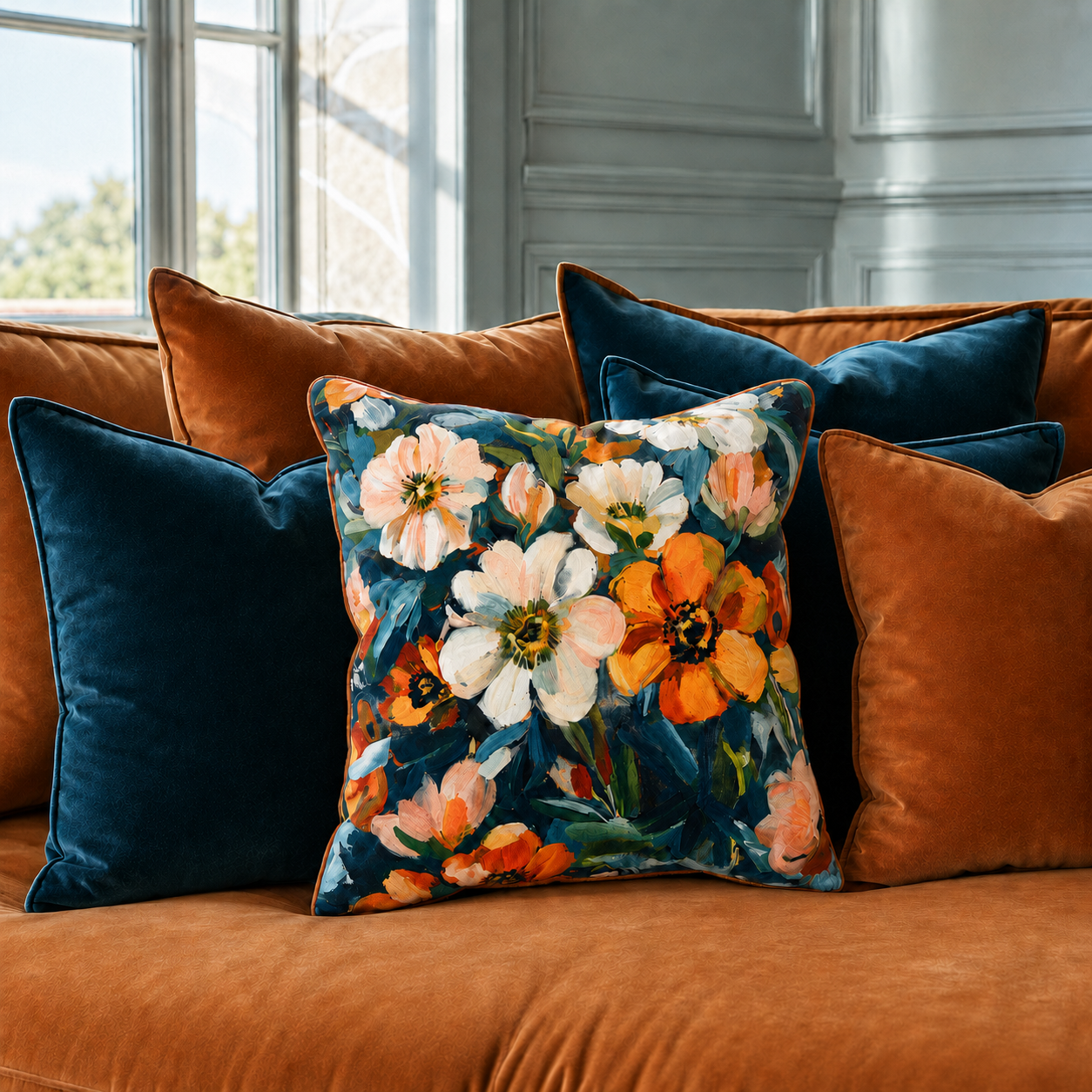 Cushion F+H Velvet Floral Border Available Early Oct