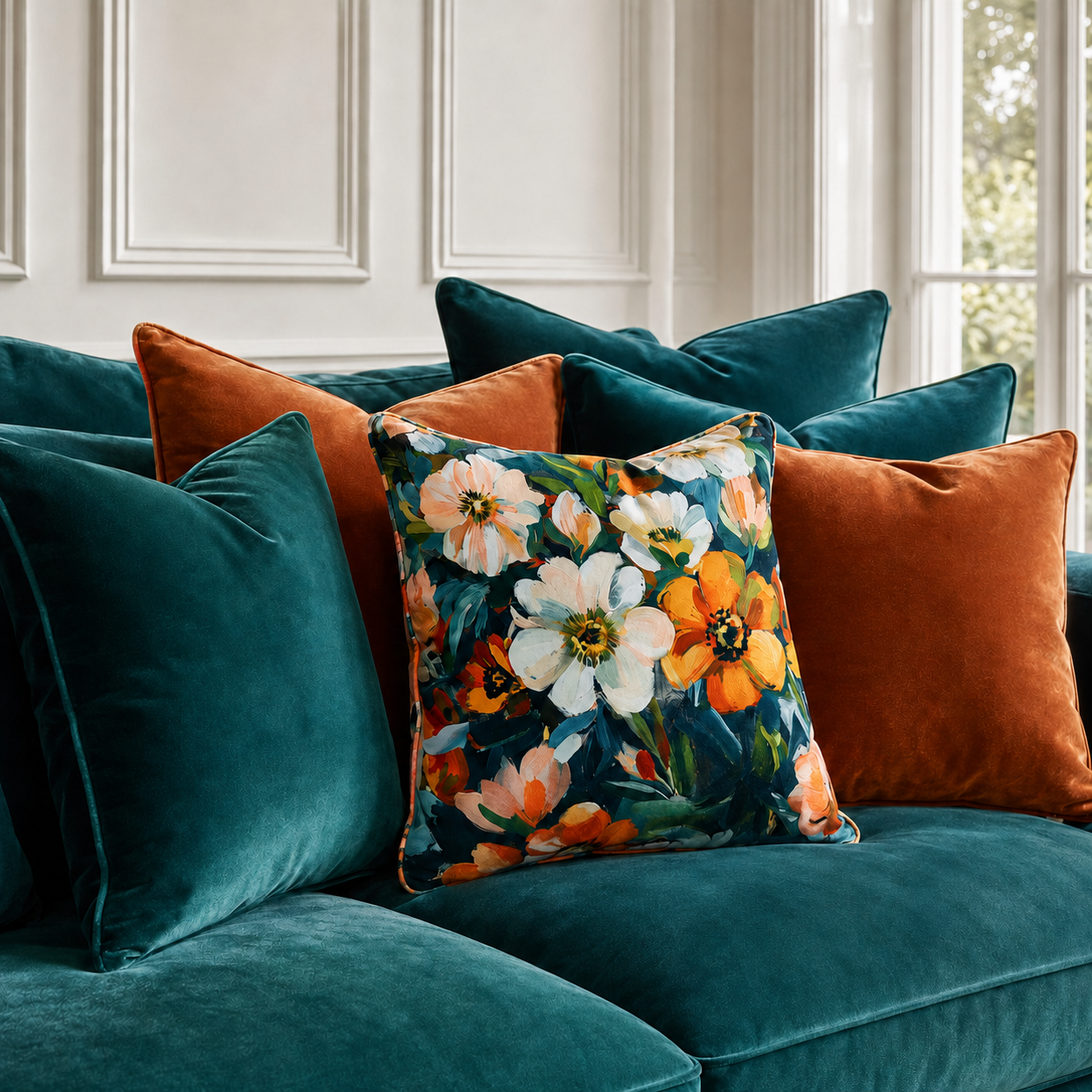 Cushion F+H Velvet Floral Border Available Early Oct