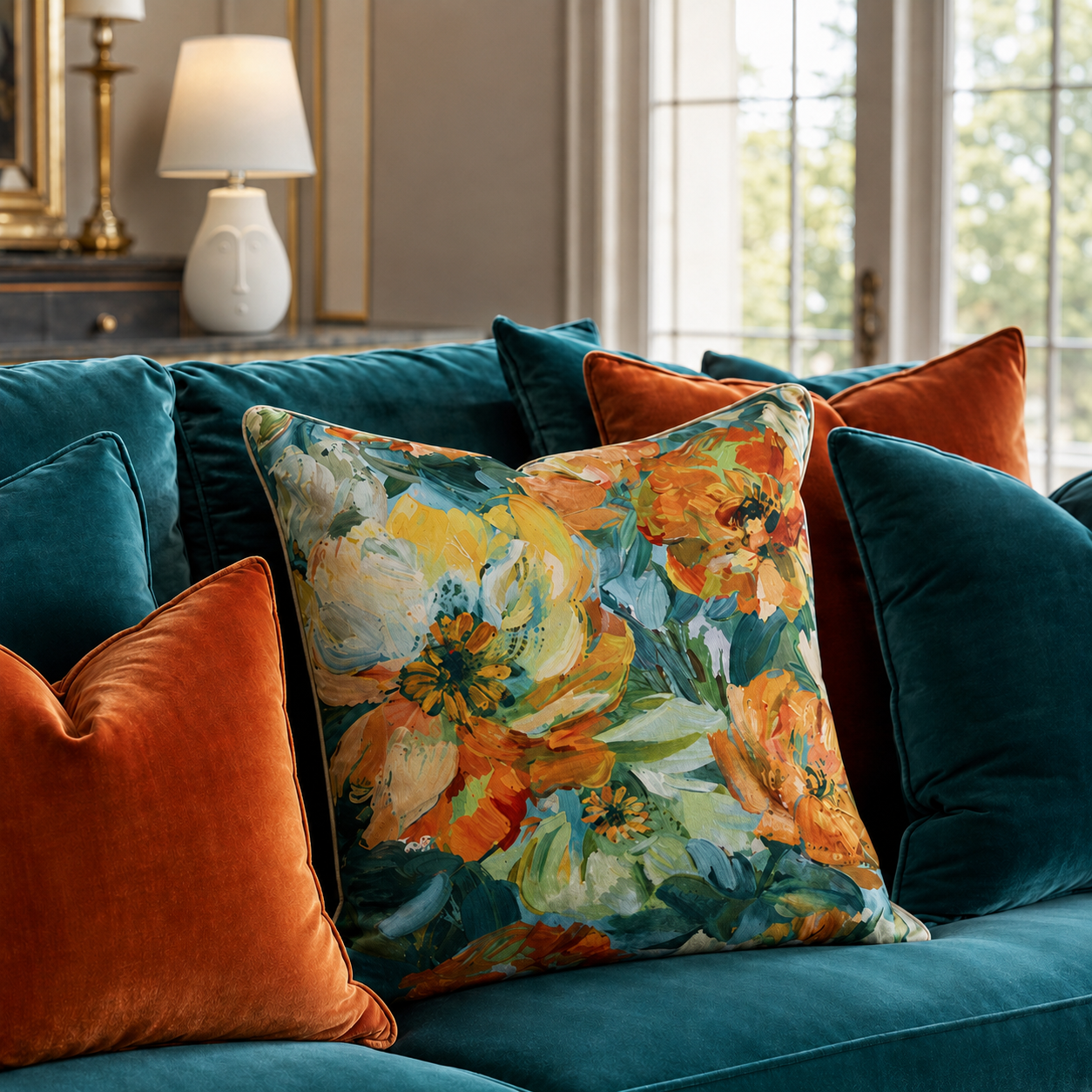 Cushion F+H Velvet Floral Dance Available Early Oct
