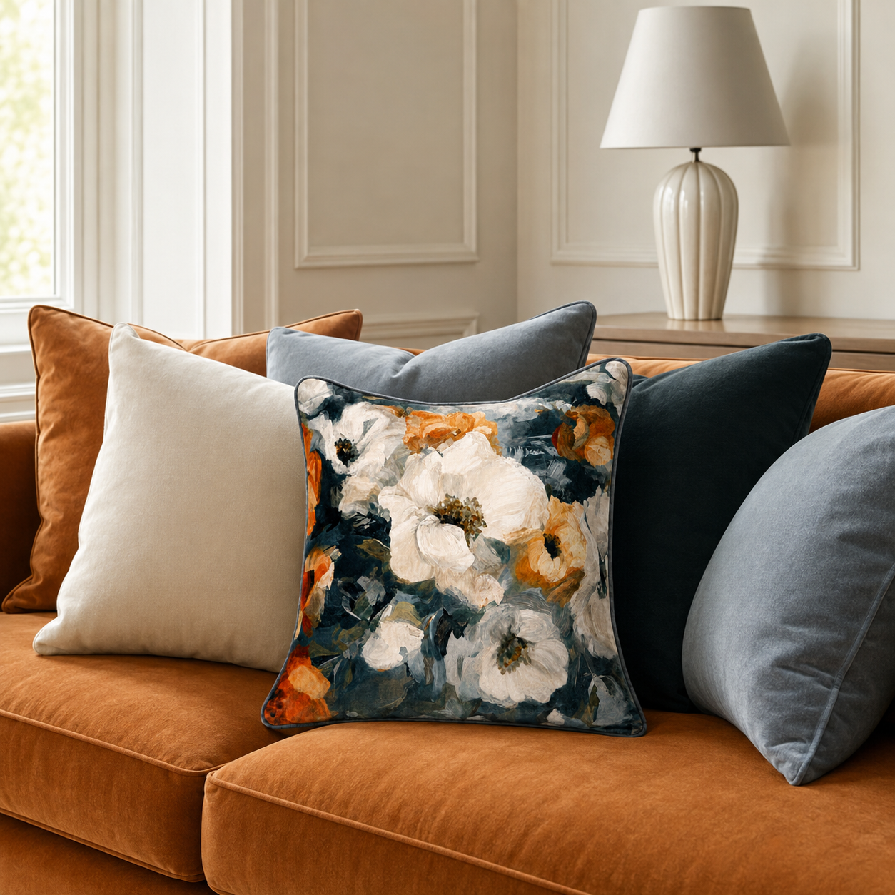 Cushion F+H Velvet Floral Garland Available Early Oct