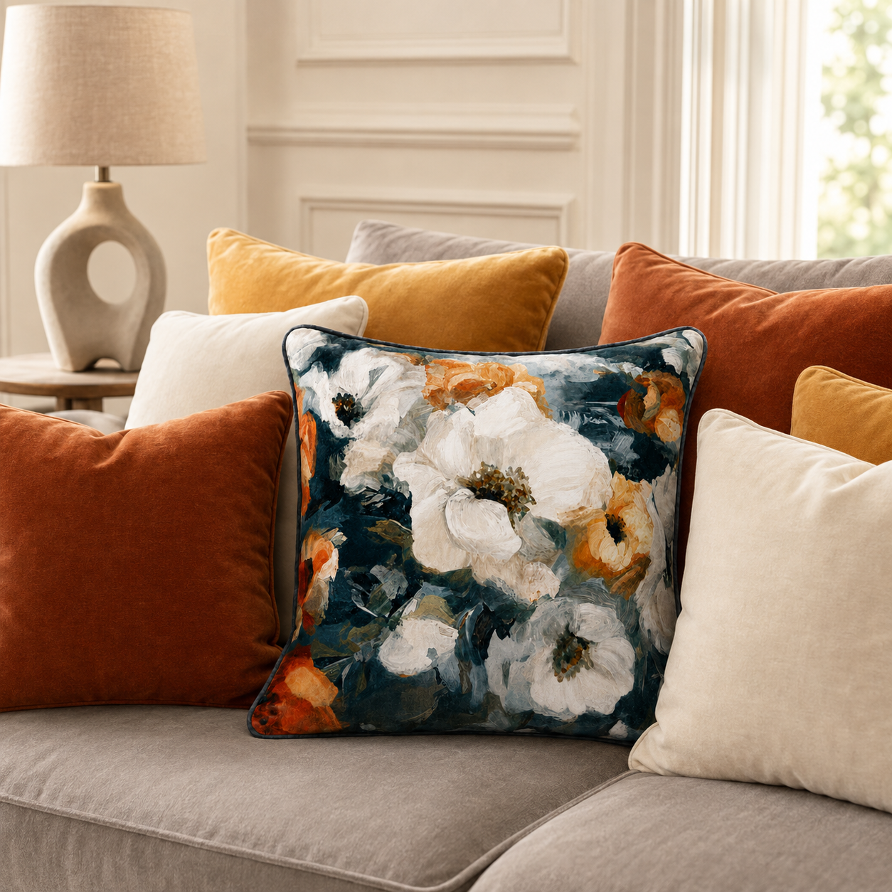Cushion F+H Velvet Floral Garland Available Early Oct