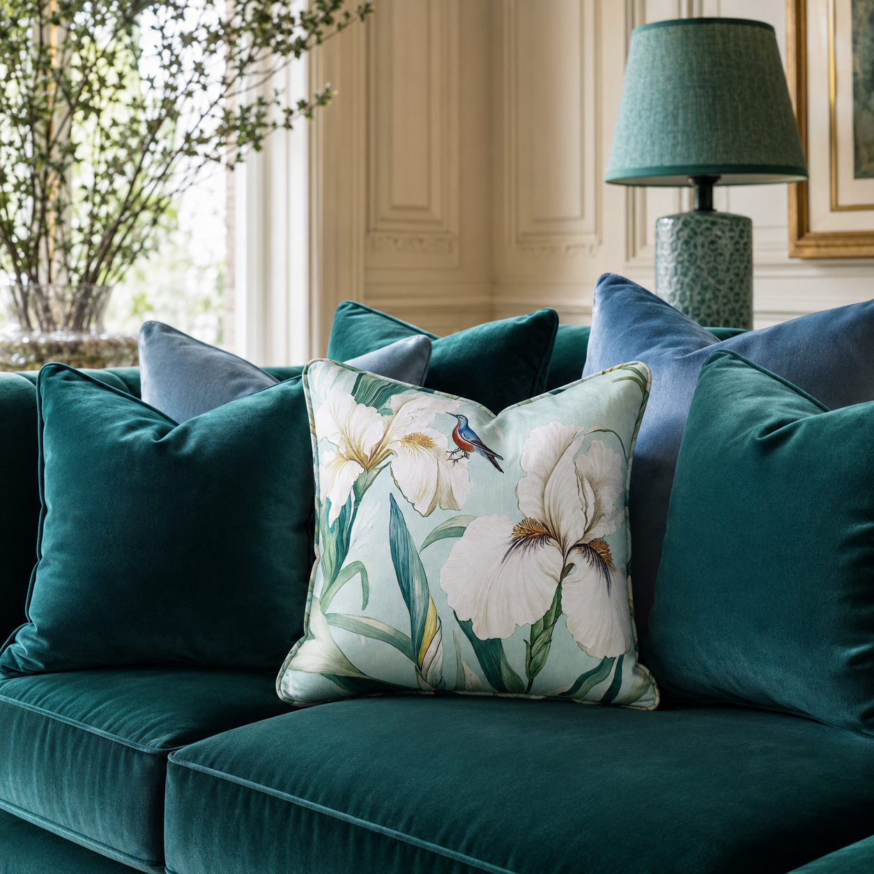 Cushion F+H Velvet Floral Iris