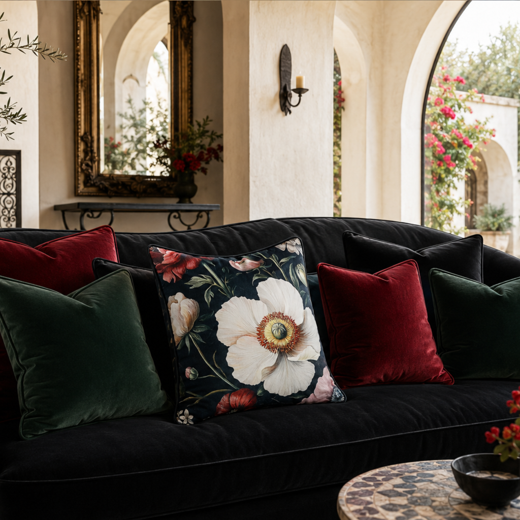 Cushion F+H Velvet Night Bloom Ivory Multi