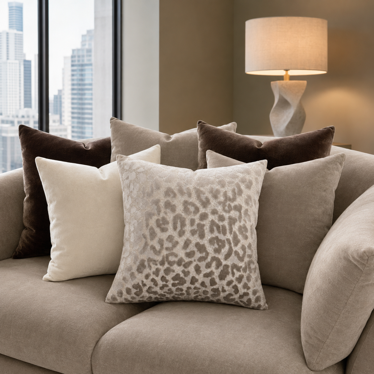 Cushion F+H Geo Safari Mink Available Early Oct