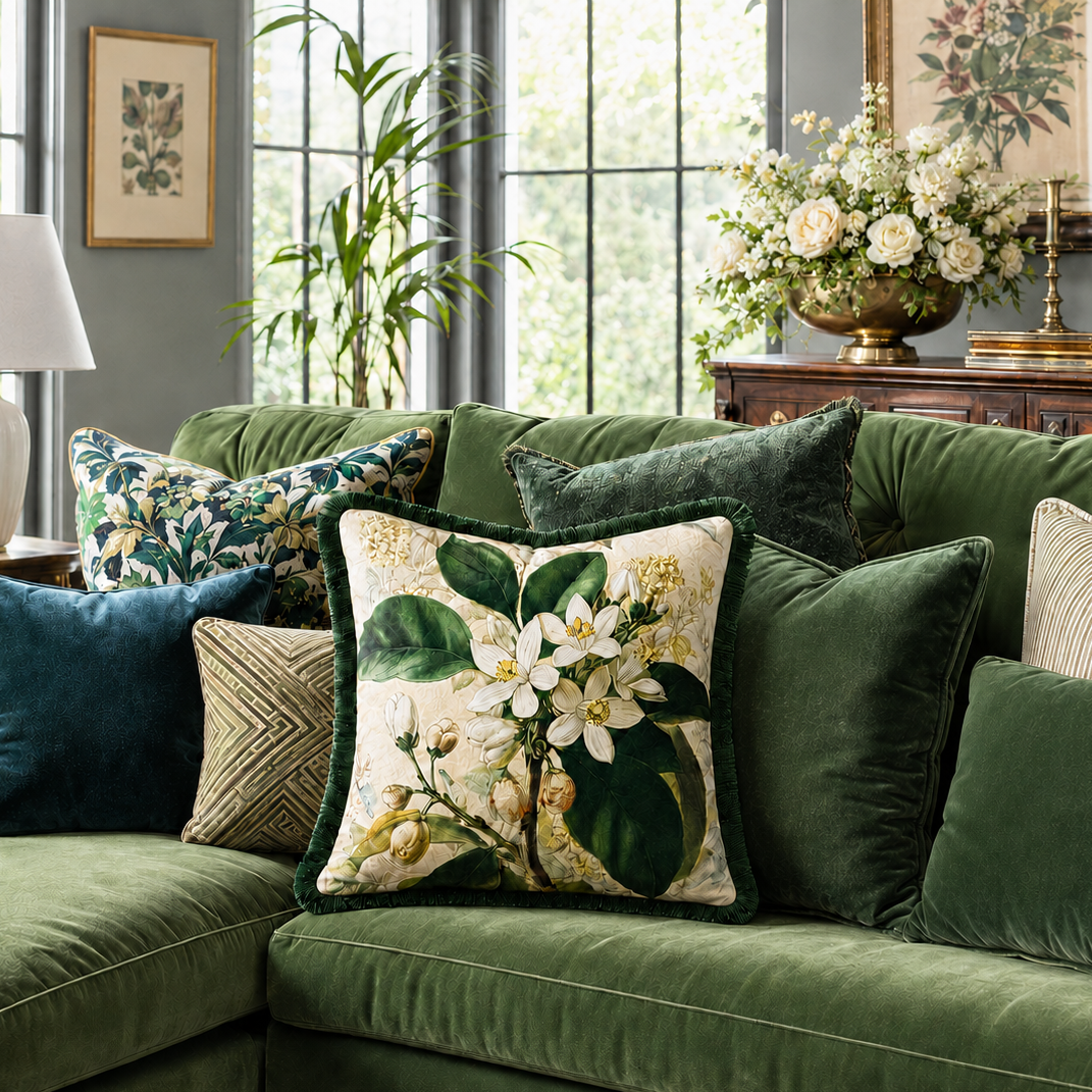 Cushion F+H Velvet Tree Blossom Cream Available Early Oct