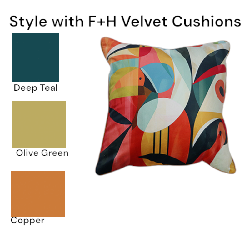 Cushion F+H Velvet Polly Parrot Trio