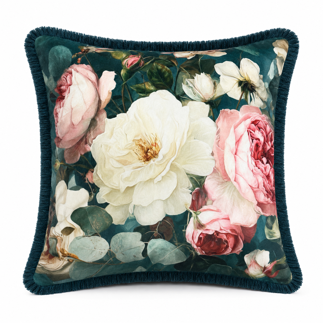 Cushion F+H Velvet Heritage Roses Ivory Available Early Oct