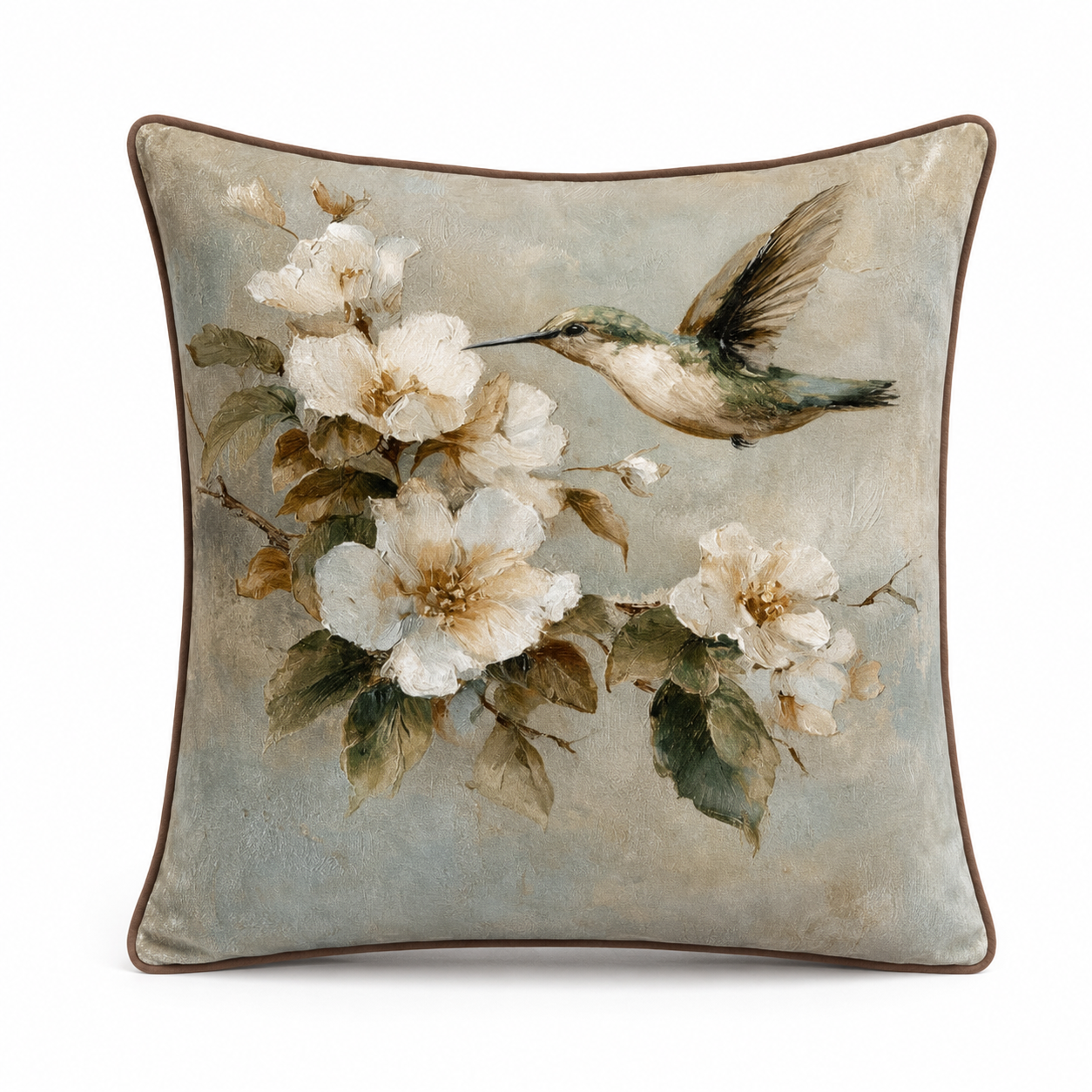 Cushion F+H Velvet Hummingbird Melody - Beige Available Early Oct