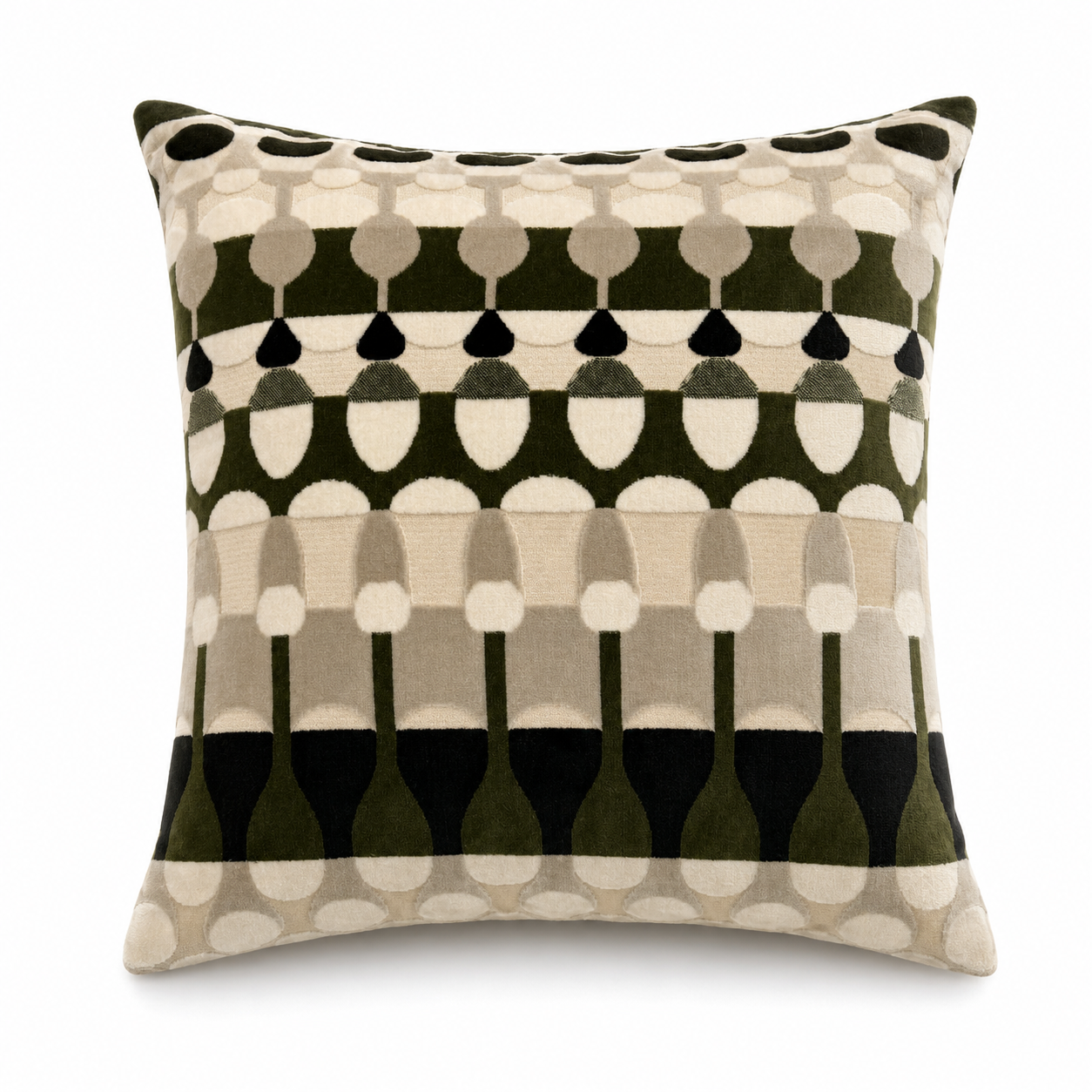 Cushion F+H Geo Ninepins Evergreen Multi Available Early Oct