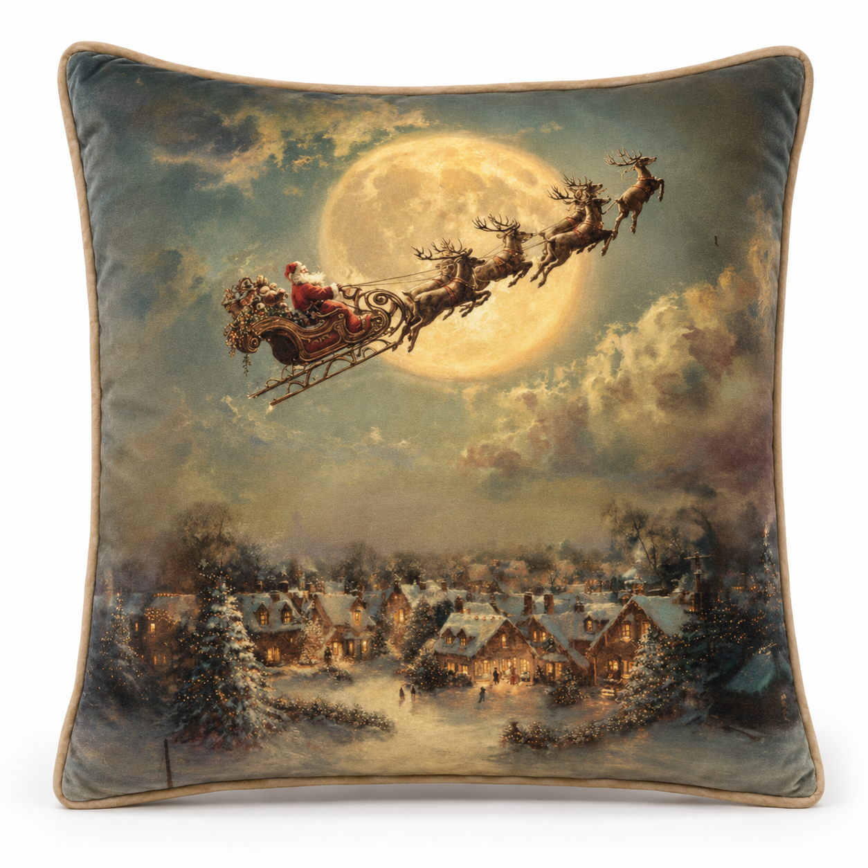 Cushion F+H Velvet Christmas Santa Sleigh Ride Available Early Oct