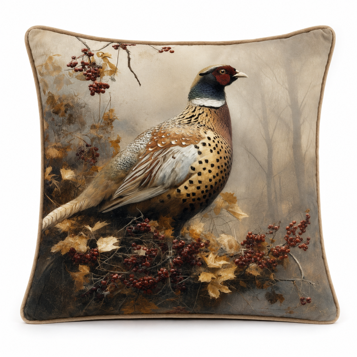 Cushion F+H Velvet Woodland Pheasant Available Early Oct