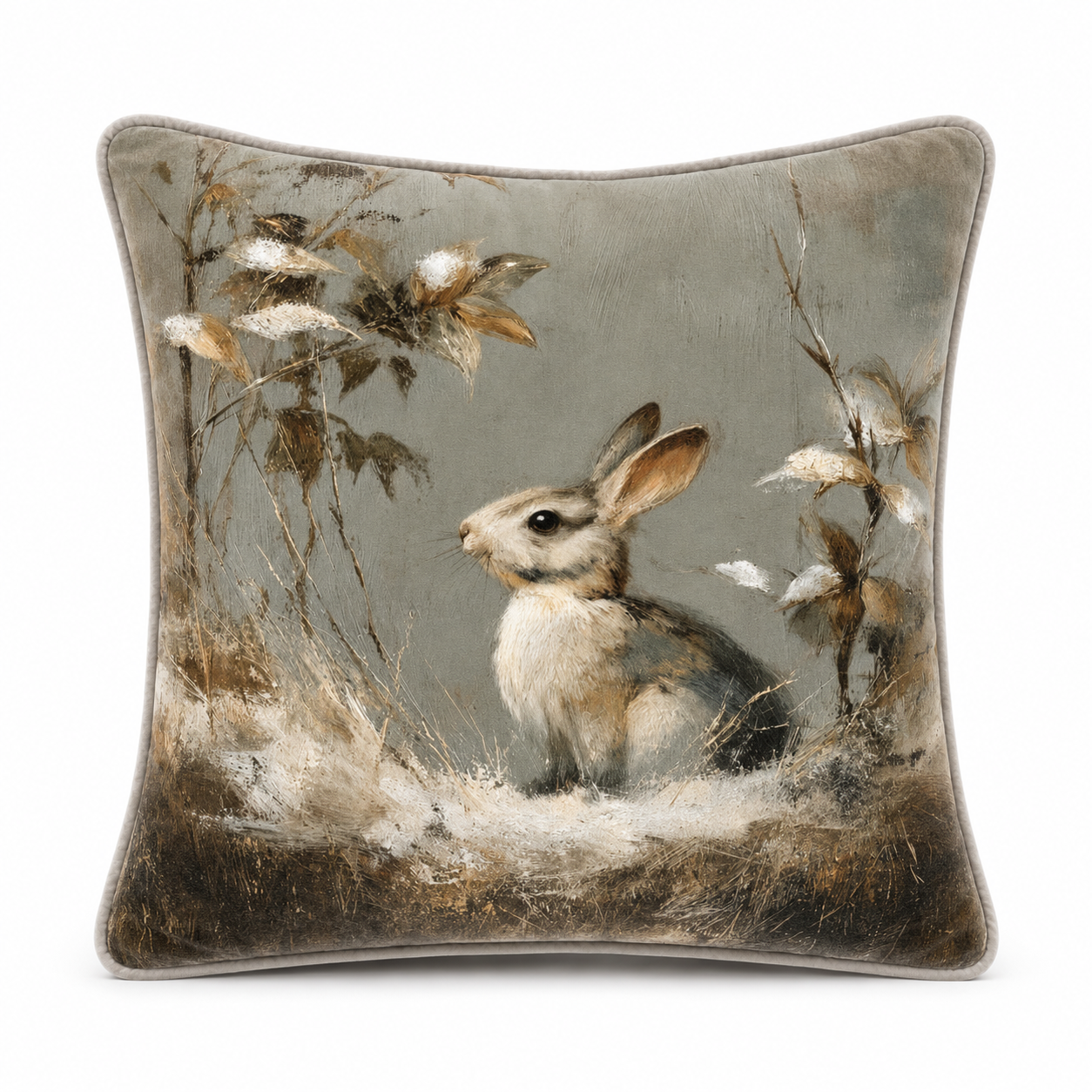 Cushion F+H Velvet Woodland Bunny In The Snow Available Early Oct