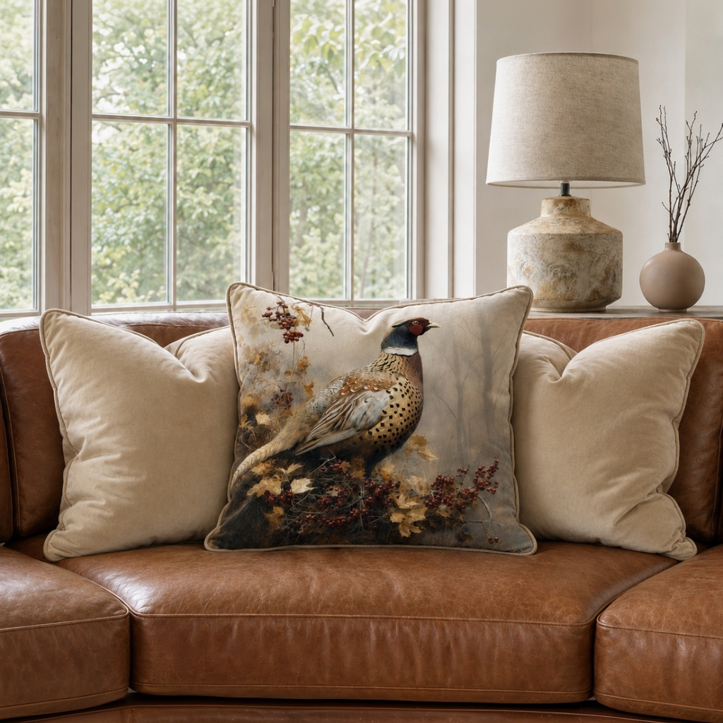 Cushion F+H Velvet Woodland Pheasant Available Early Oct