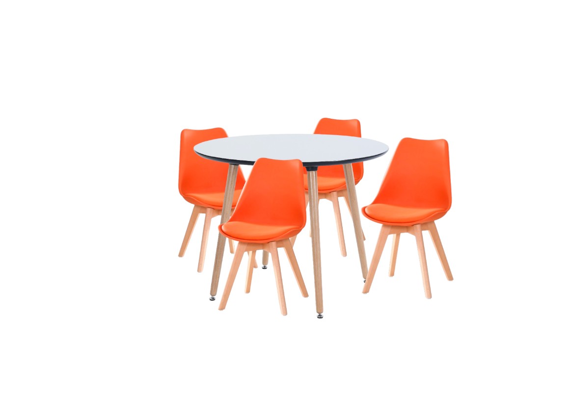 Dining Set Eames Orange - 4 Chairs / Round Table - Pre order for early April Delivery - Fervor + Hue