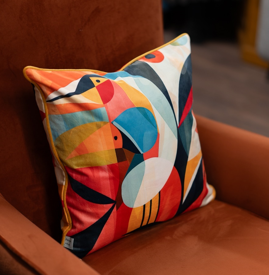 Cushion F+H Velvet Polly Parrot Trio Available Early Oct