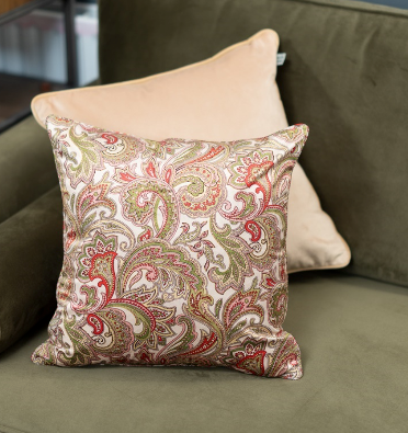 Cushion Chenille Paisley Olive Green