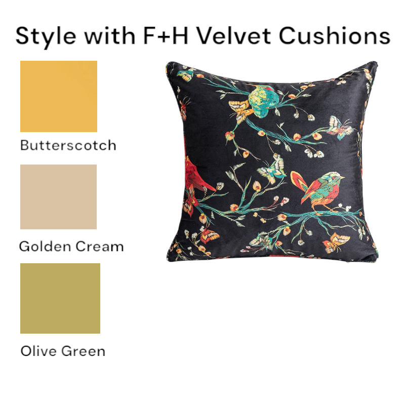 Cushion Chenille Print Birdsong Dusk