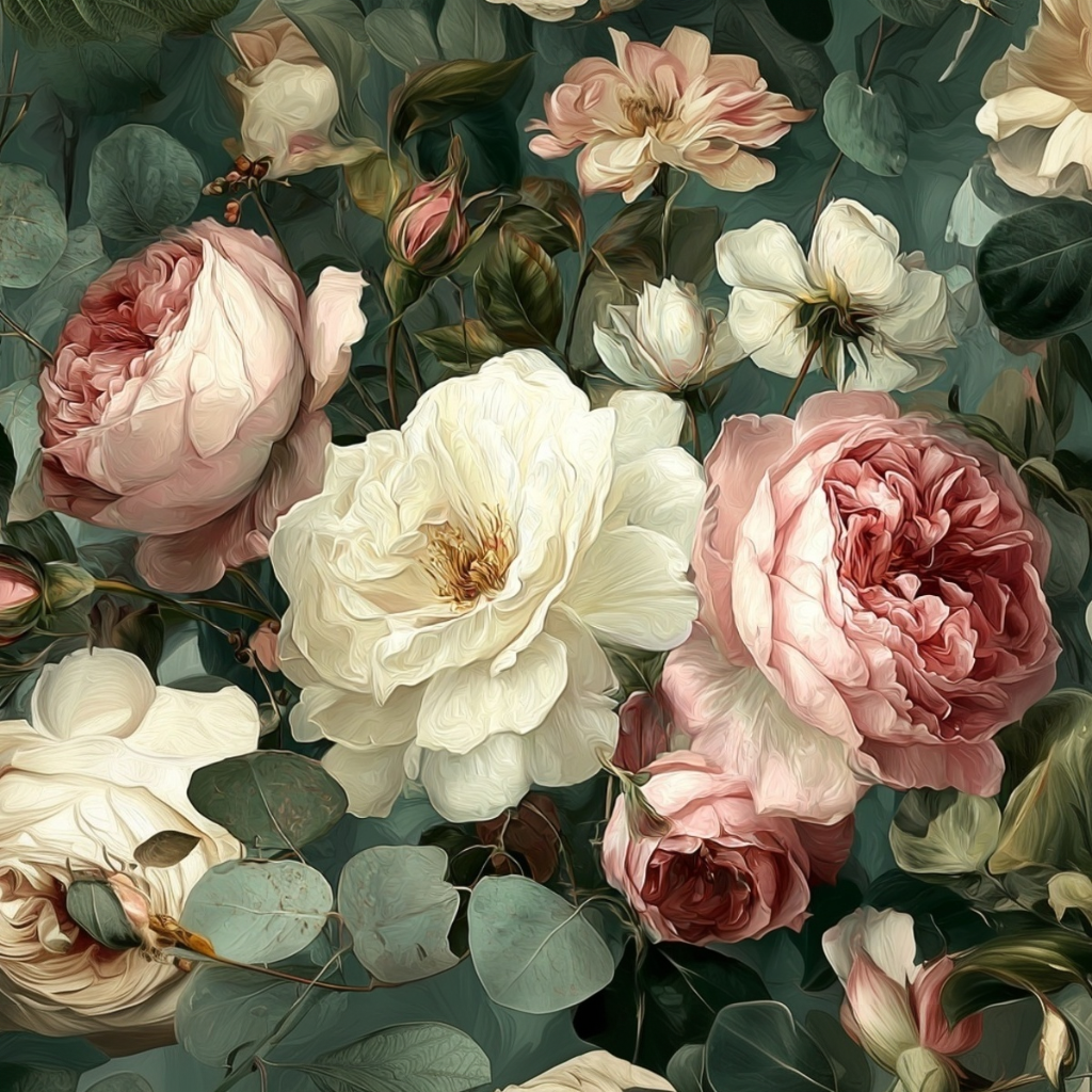 Cushion F+H Velvet Heritage Roses Ivory Available Early Oct