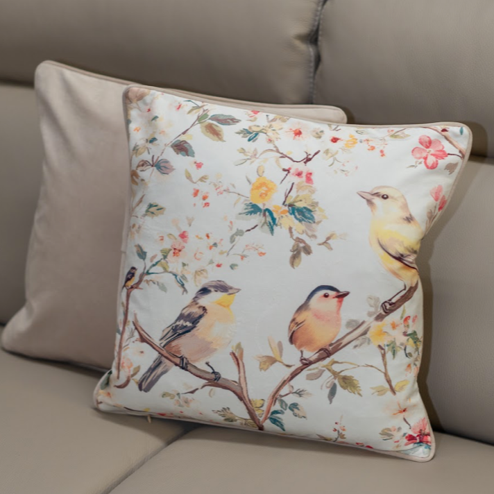 Cushion F+H Velvet Vintage Garden Bird