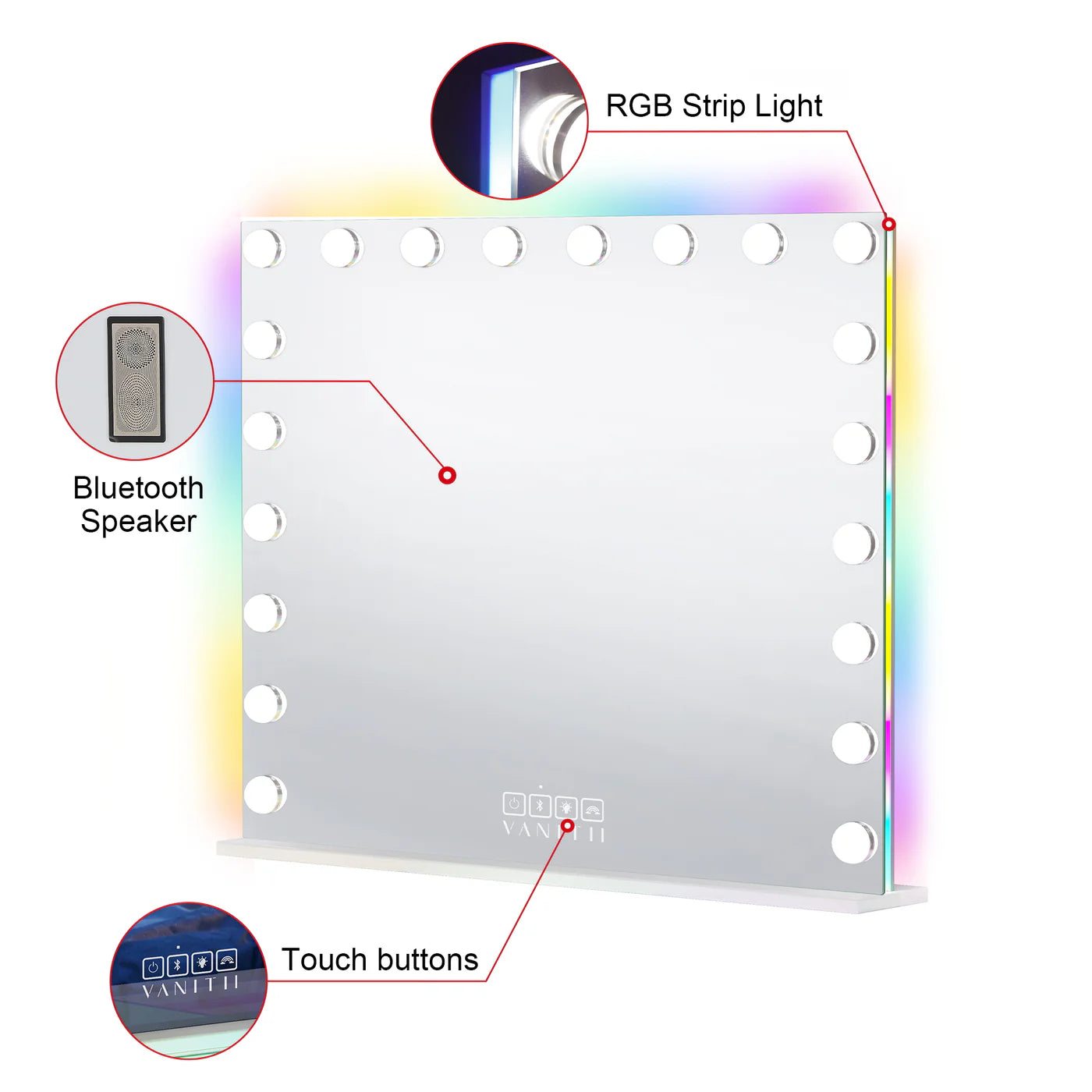 VANITY MIRROR HOLLYWOOD 18 LED BULBS WITH RGB AND BLUETOOTH