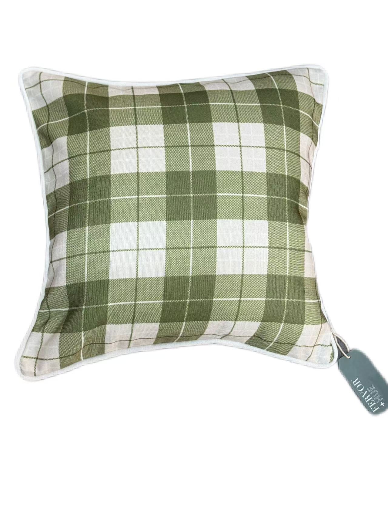 Cushion Linen Weave Check Green