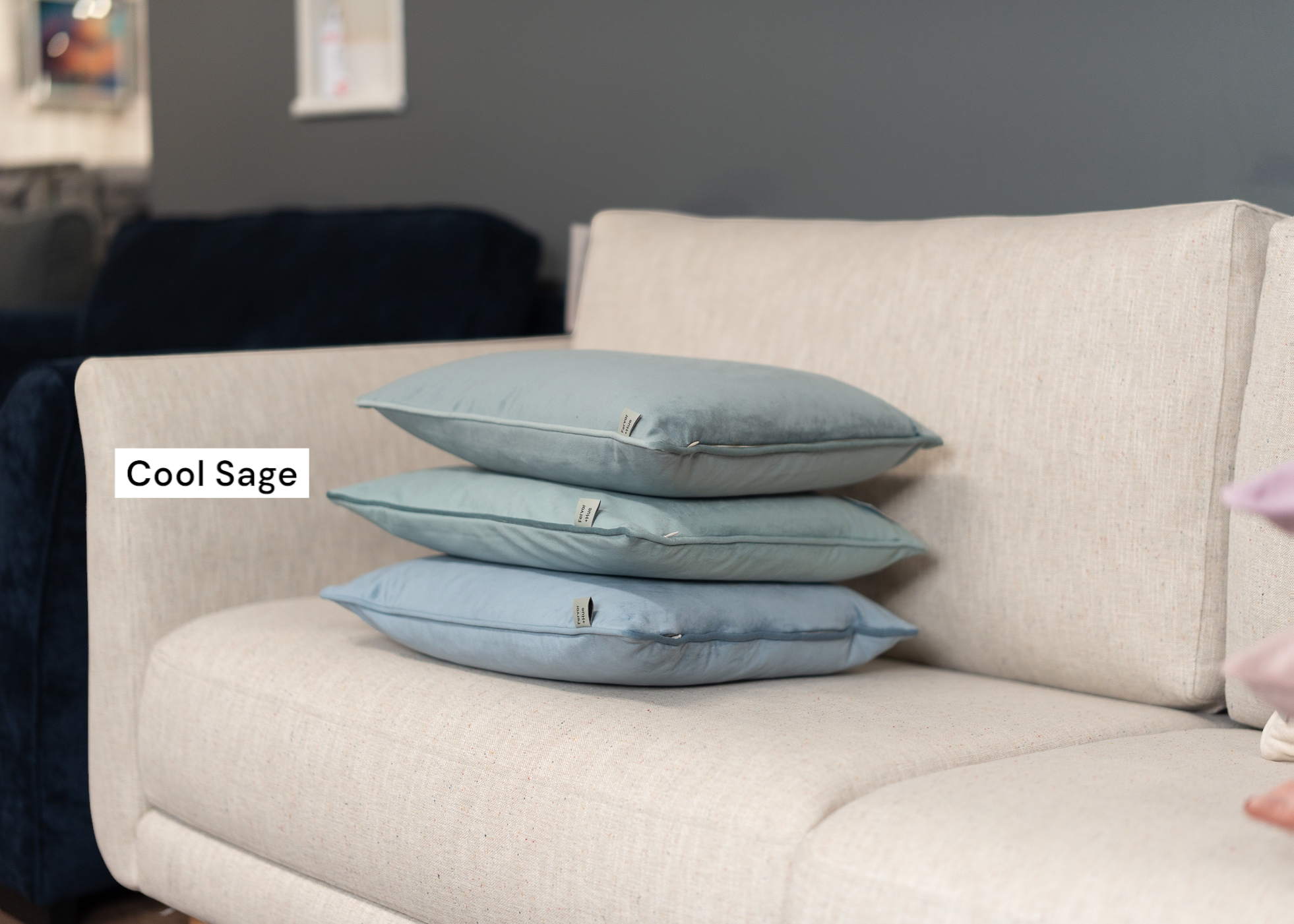 Cushion F+H Velvet Plain Cool Sage 45x45cm